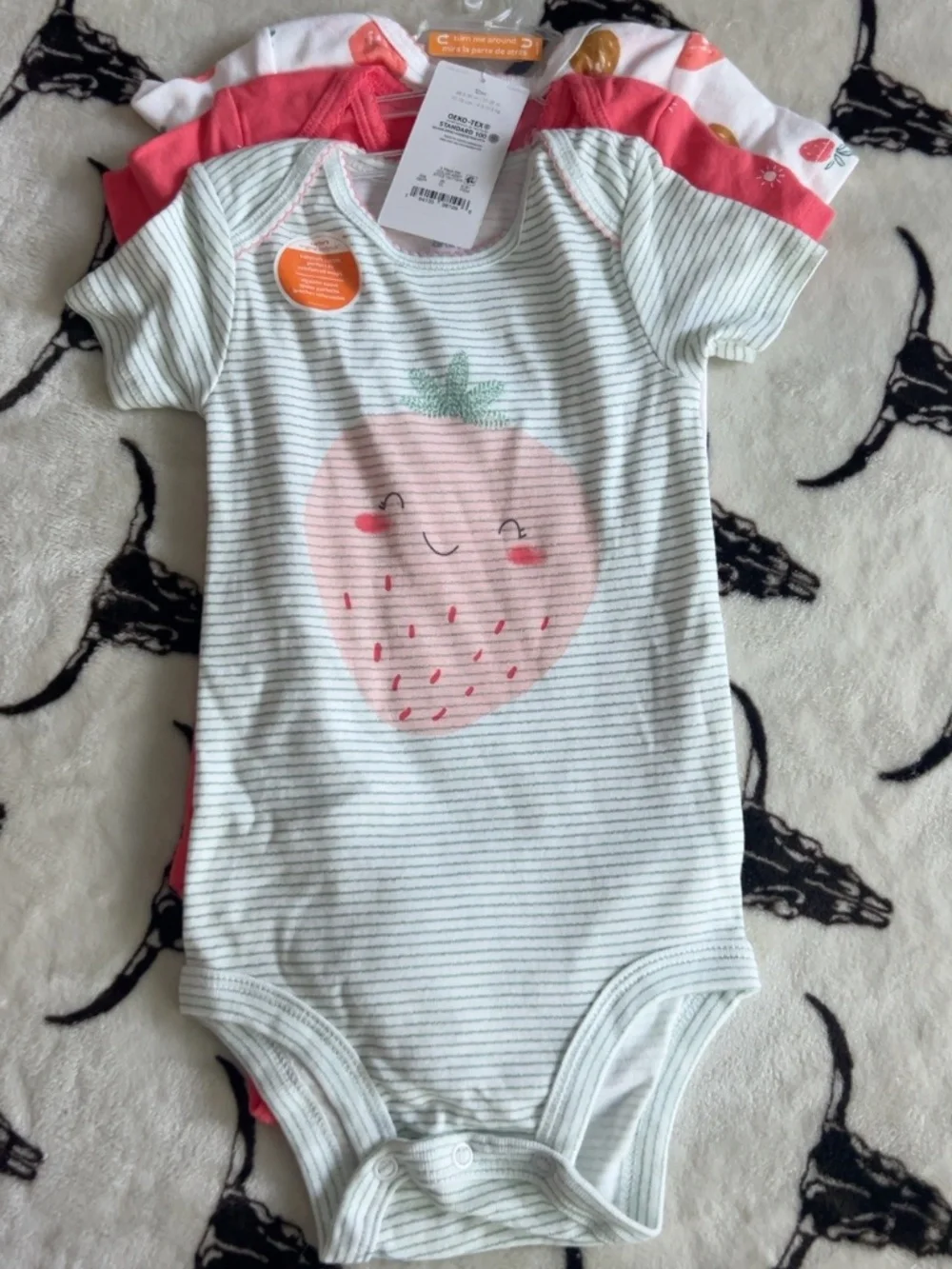 NWT Carter’s Baby Girl 3 Pack Bodysuits Strawberry 12M